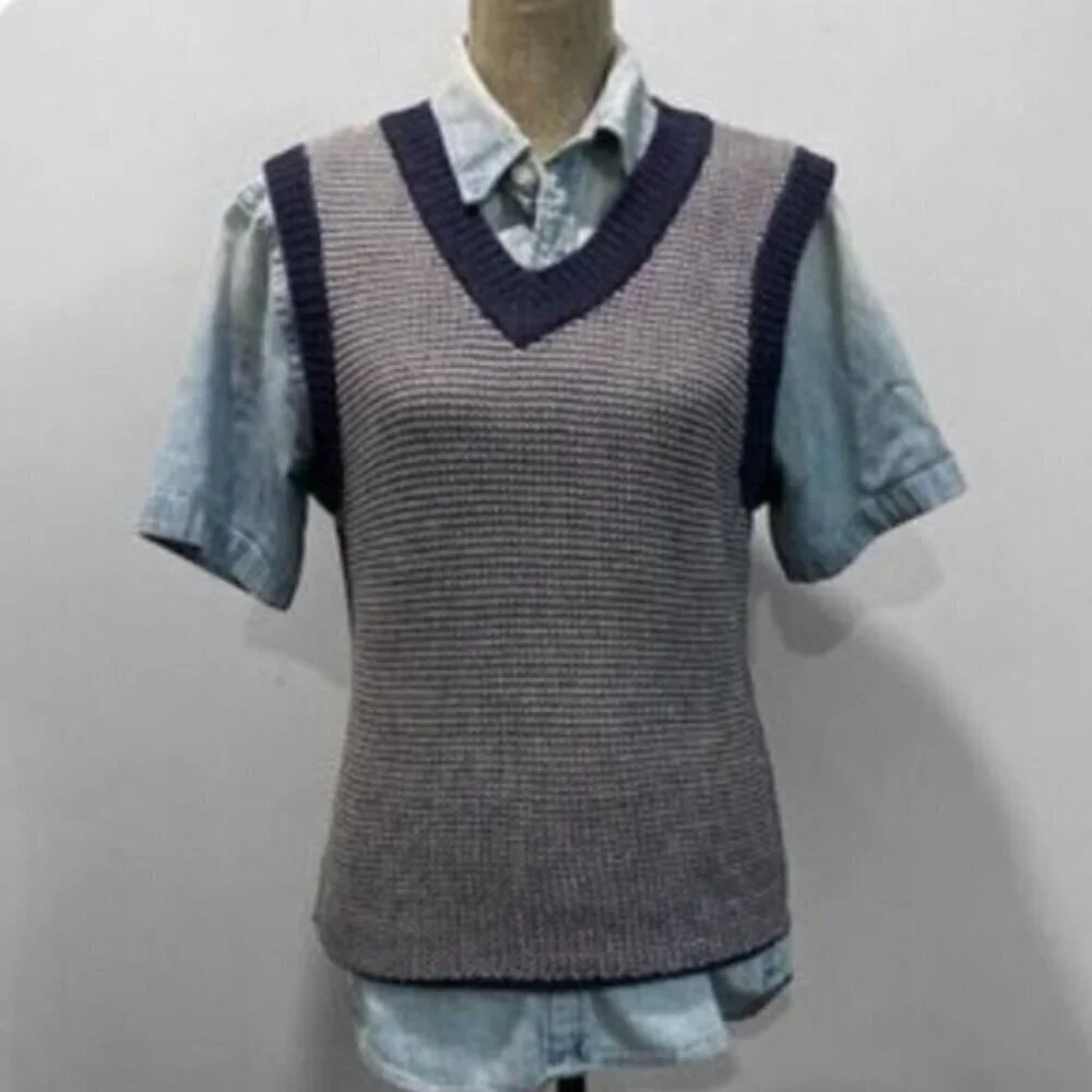 TRONATA Blue Knit Sweater Vest - Picture 2 of 15
